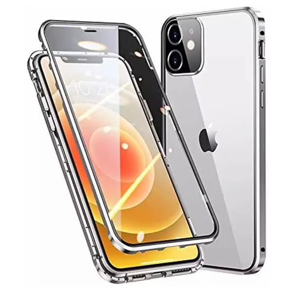 iPhone 15 - Skyddande Magnetiskt Dubbelsidigt Skal Silver