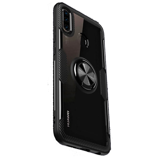 Huawei P30 Lite - Stötdämpande Skal med Ringhållare LEMAN Svart