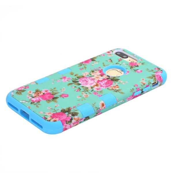 iPhone 8 Plus - Elegant flerdelt beskyttelsesdeksel med blomstermønster Blå
