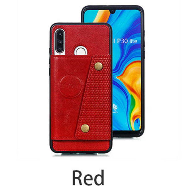 Glatt deksel med kortholder - Huawei P30 Lite Röd
