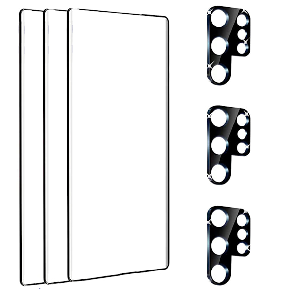 3-PACK Galaxy S23 Ultra 1 Set 3D Skärmskydd + 3D Kameralinsskydd Transparent