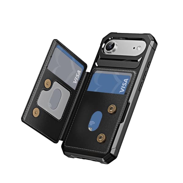 iPhone 17 Air Stötdämpande Läderlook Skal Svart