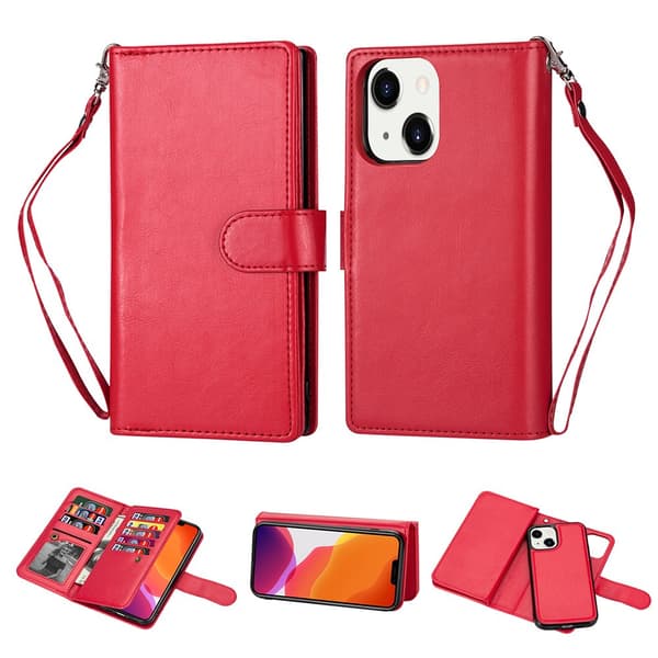 Leman Robust Elegant 9-Kort Plånboksfodral kompatibelt med iPhone 13 Rosaröd