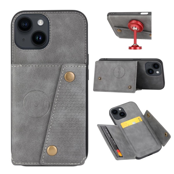 iPhone 15 Plus - Luksus PC Læder Retro Flip Fashion Wallet Case Marinblå