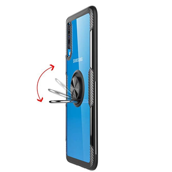 Käytännöllinen kansi sormustelineellä - Samsung Galaxy A50 Marinblå/Silver