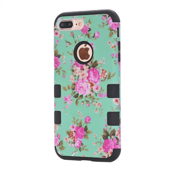 iPhone 8 Plus - Elegant Flerdelat Skyddsskal med Blommönster Blå