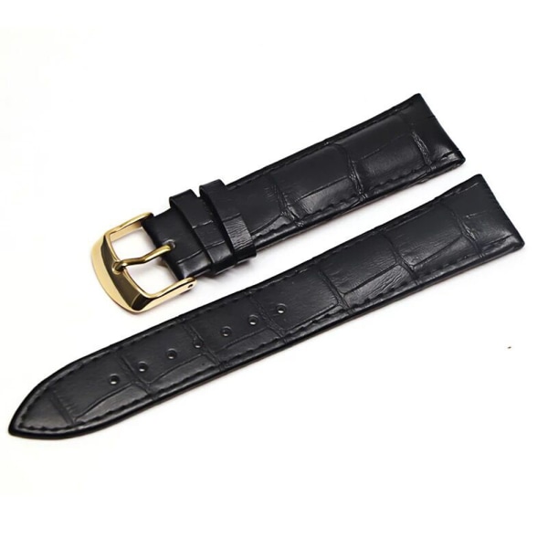 Komfortabelt urrem (læder) i klassisk design Svart/Guld 22mm