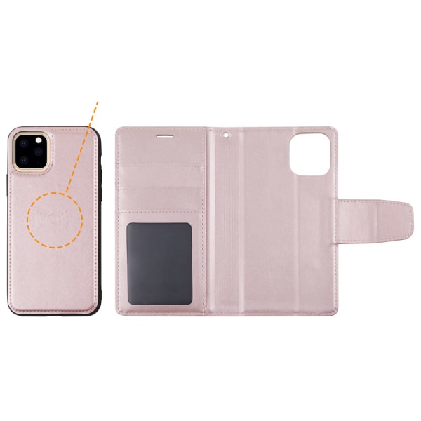 Käytännöllinen kaksitoiminen lompakkokotelo - iPhone 11 Pro Roséguld