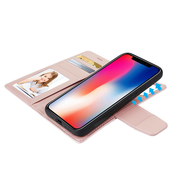 iPhone XR - Praktiskt Dubbelfunktion Plånboksfodral HANMAN Roséguld