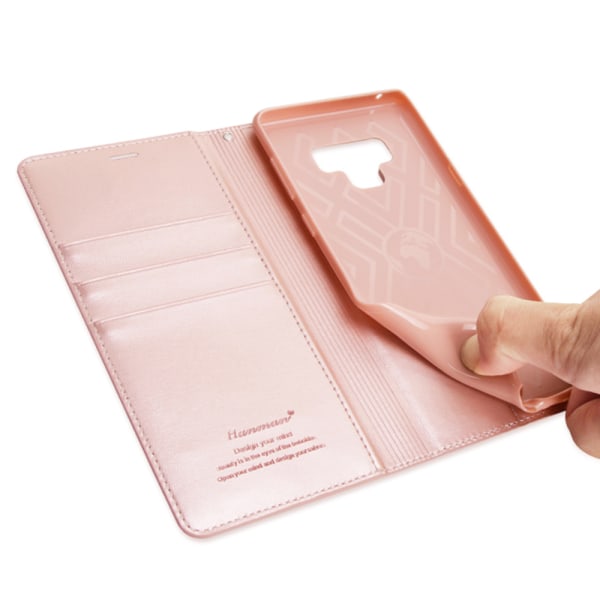 Galaxy Note 9 Stilfuldt Wallet etui Rosaröd