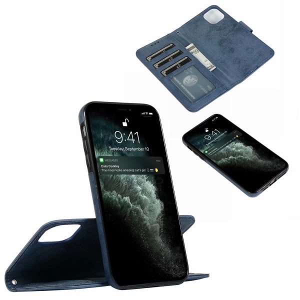 Glatt dobbel funksjon lommebokdeksel - iPhone 12 Mini Marinblå