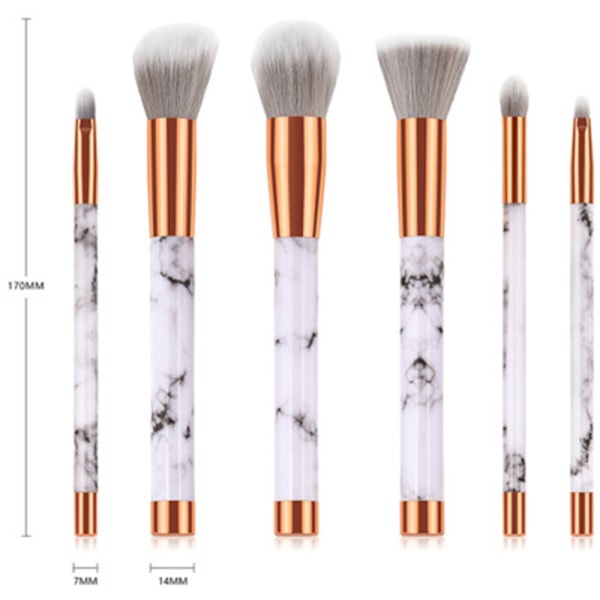 Professionelt make-up børstesæt med 6 børster (Patie-Minerals) Vit