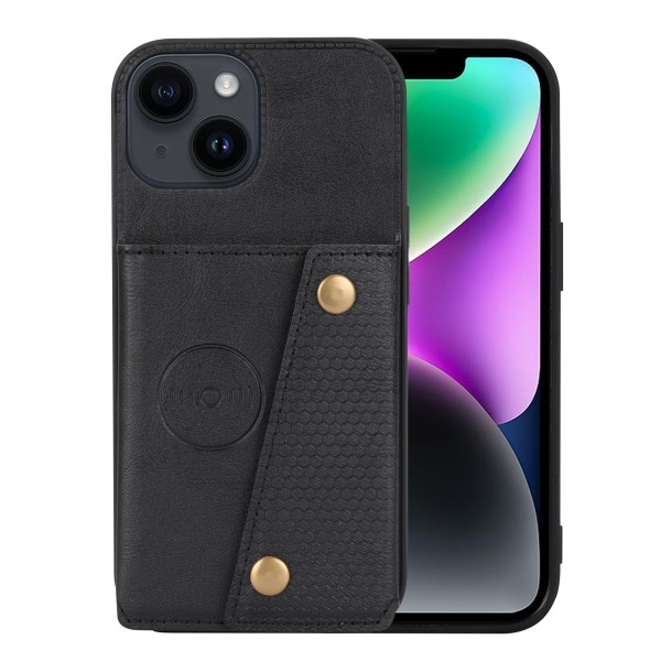 iPhone 15 Plus - Lyxigt PC-läder Retro Flip Fashion Plånboksfodral Black