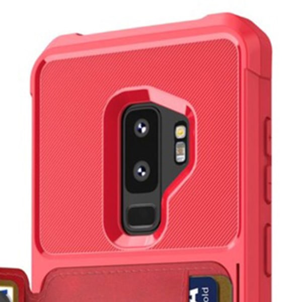 Praktisk slidstærkt cover med kortrum - Samsung Galaxy S9+ Röd