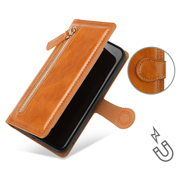 iPhone 12 Mini -  Lyxigt Plånboksfodral med Kortfack & Dragkedja Röd