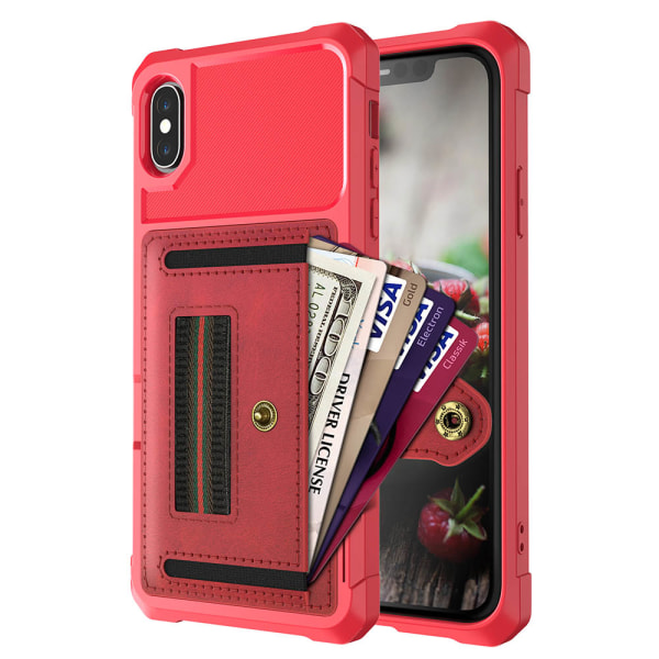 iPhone X/XS - Skyddande Skal med Korthållare Röd