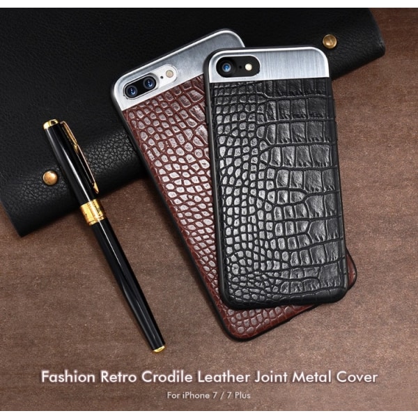 Glatt stilig deksel i Crocodile Design iPhone 8 (KISSCASE) Brun