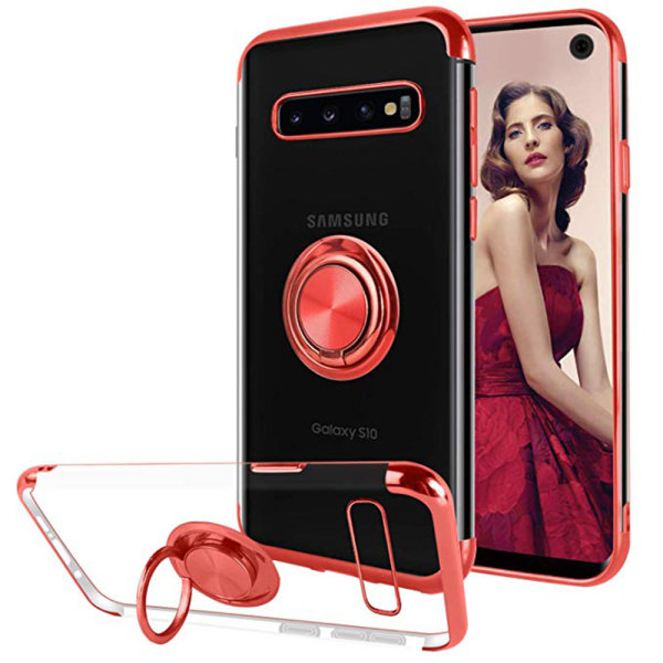 Støtdempende silikondeksel med ringholder - Samsung Galaxy S10E Röd