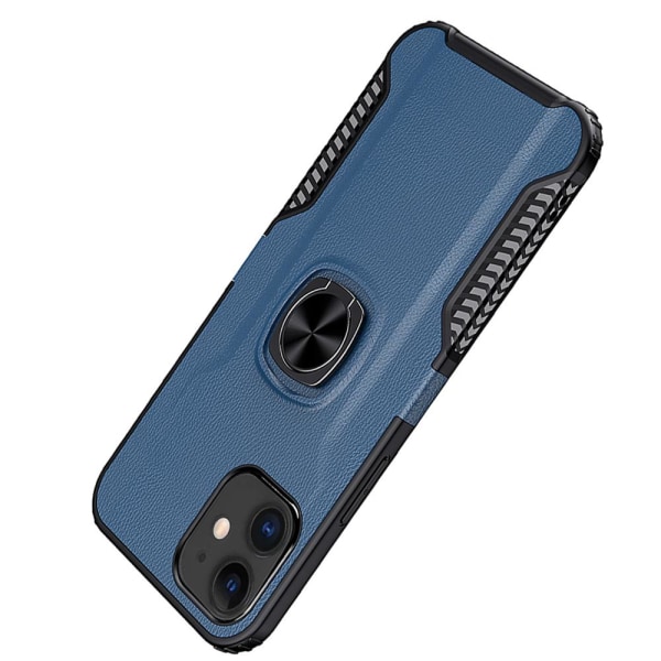 Huomaavainen kansi sormustelineellä (LEMAN) - iPhone 12 Mini Mörkblå