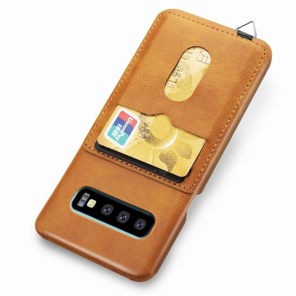 LEMANS Smart Cover med kortholder til Samsung Galaxy S10 Plus Mörkbrun