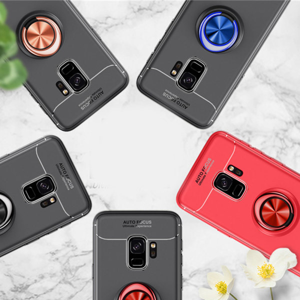 Robust beskyttelsescover med ringholder til Samsung Galaxy S9 Svart/Röd