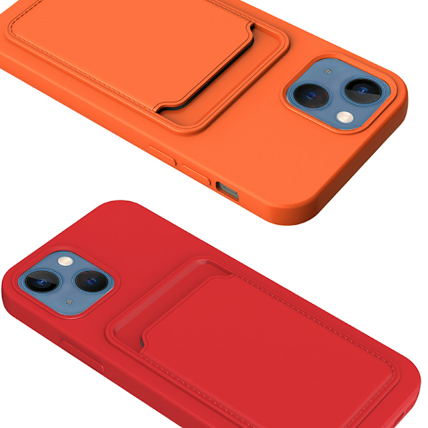 iPhone 15 - Praktiskt Stilrent Skal med Korthållare Orange