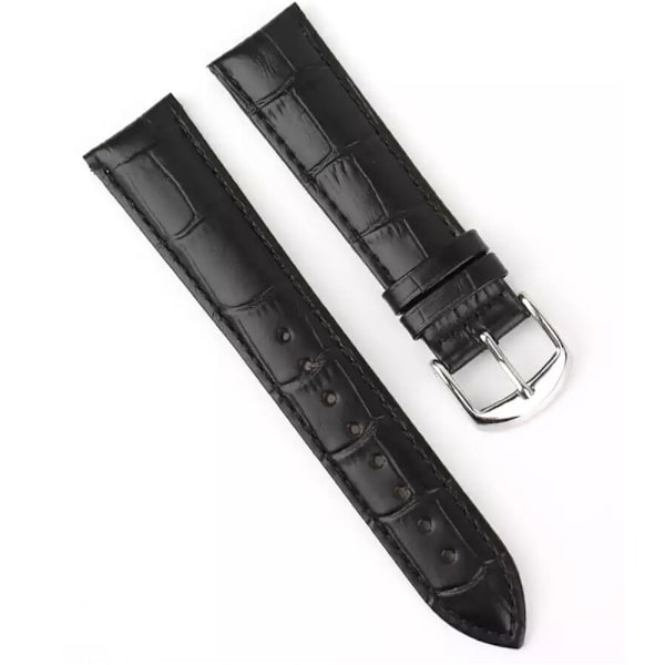 Bekvämt Klockarmband (Läder) i Klassiskt utförande Svart/Silver 20mm