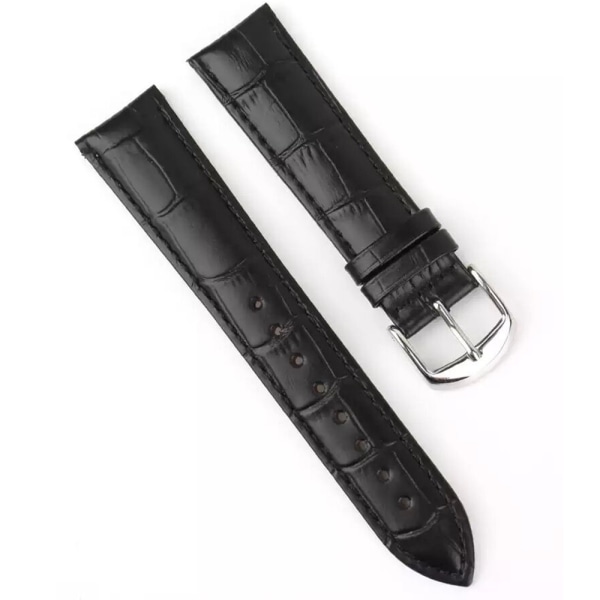 Komfortabel urrem (læder) i klassisk design Svart/Silver 20mm