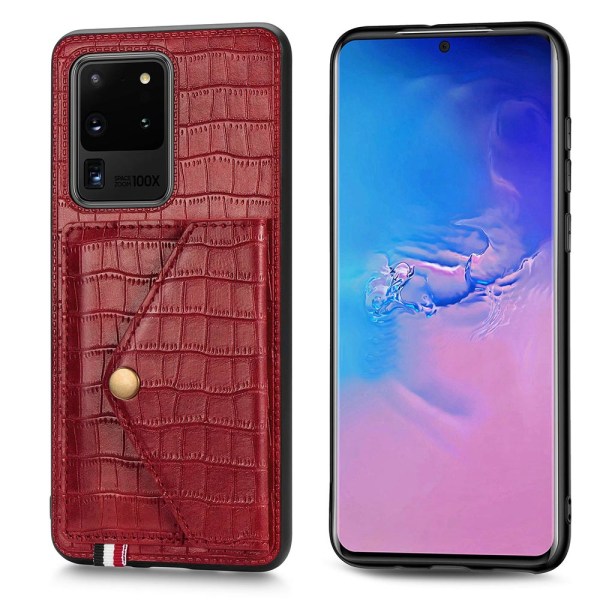 Effektfullt Skal med Korthållare - Samsung Galaxy S20 Ultra Röd