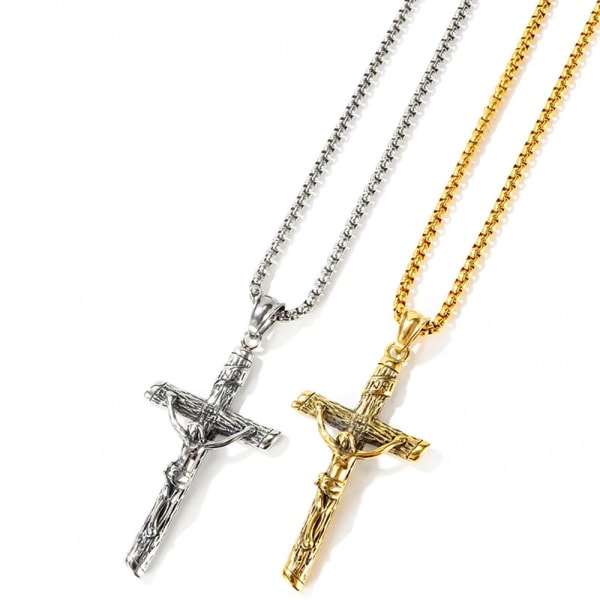 Halsband med Kors (Jesus) Rostfritt Stål Silver