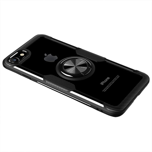 iPhone 7 - Skyddande Skal med Ringhållare (LEMAN) Röd/Silver