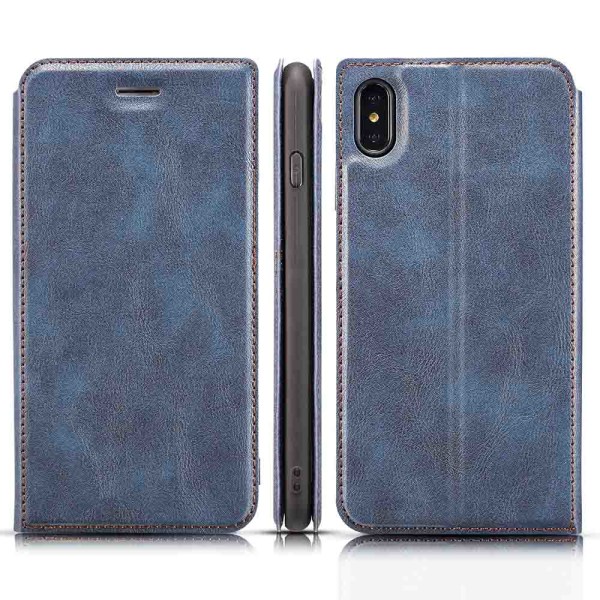 iPhone X/XS - Profesjonelt VINTAGE lommebokdeksel Blå