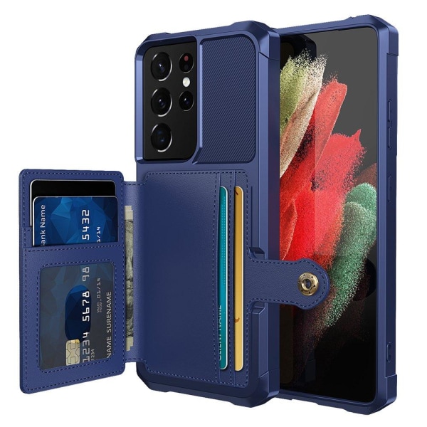 Eksklusivt cover med kortholder - Samsung Galaxy S21 Ultra Blå