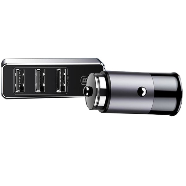 Glat og holdbar Baseus 3-USB port biloplader Grå