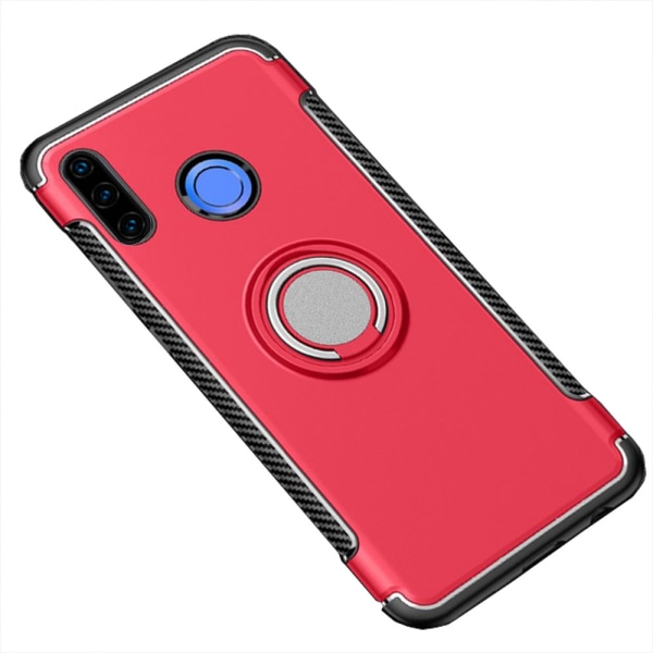 Huawei P30 Lite - Elegant beskyttelsescover med ringholder Röd