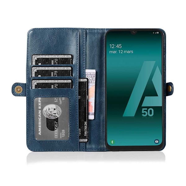 Samsung Galaxy A50 - Elegant Dubbel Plånboksfodral Mörkblå