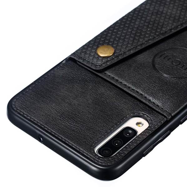 Kraftfullt Retro Skal med Korthållare - Samsung Galaxy A70 Mörkblå