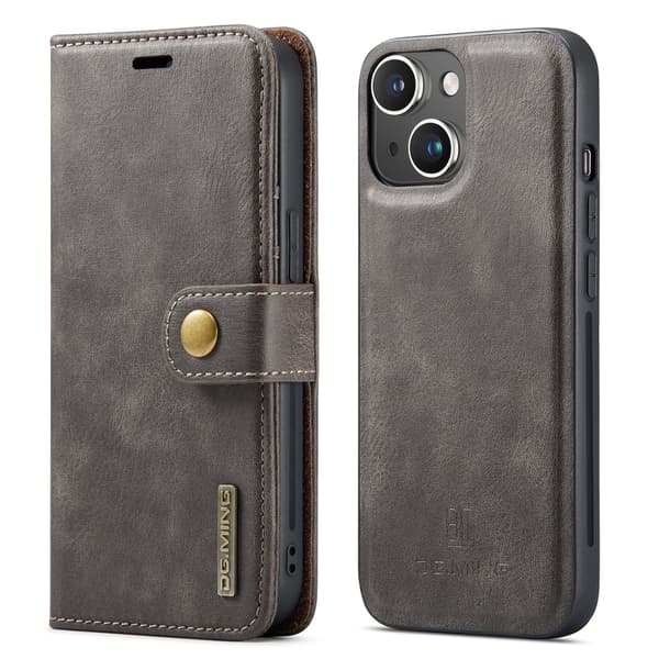 iPhone 14 - Retro Läderfodral med Magnetisk Design Svart