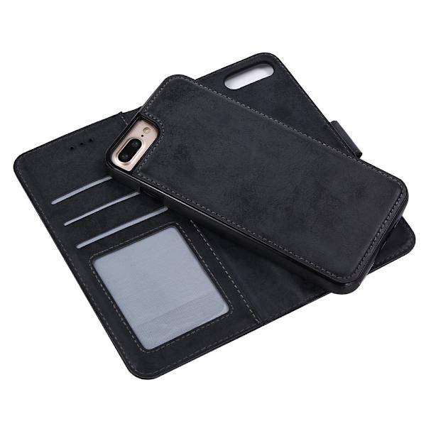iPhone 7Plus - Silk-Touch Etui med Lommebok og Deksel Svart
