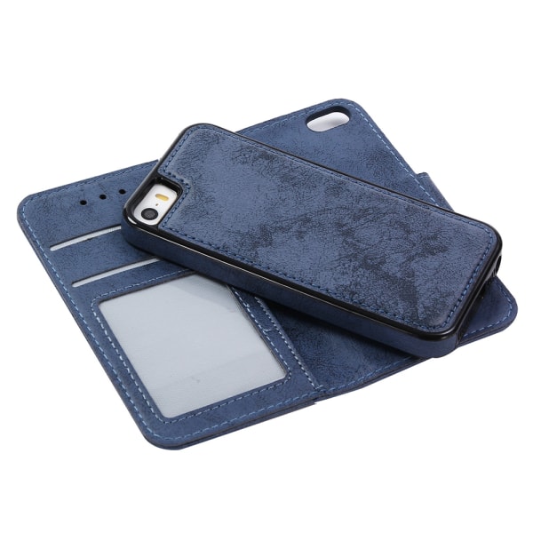 iPhone 5/5S/SE - Silk-Touch-suojakuori lompakolla ja kuorella Svart