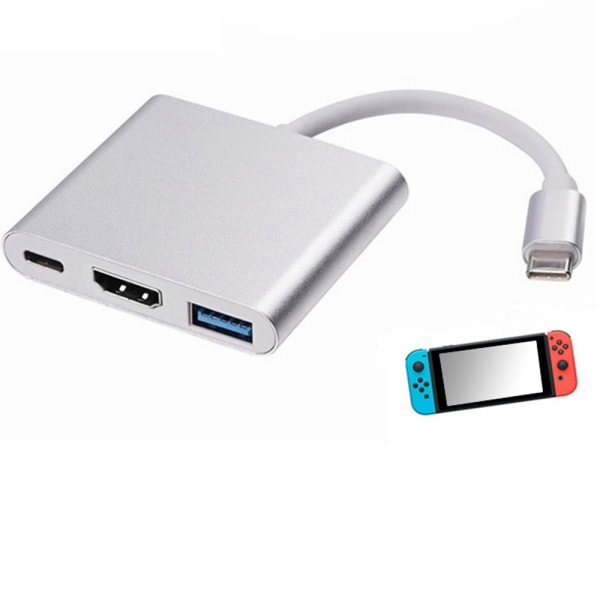 Praktiskt Type-C Adapter till HDMI USB Silver