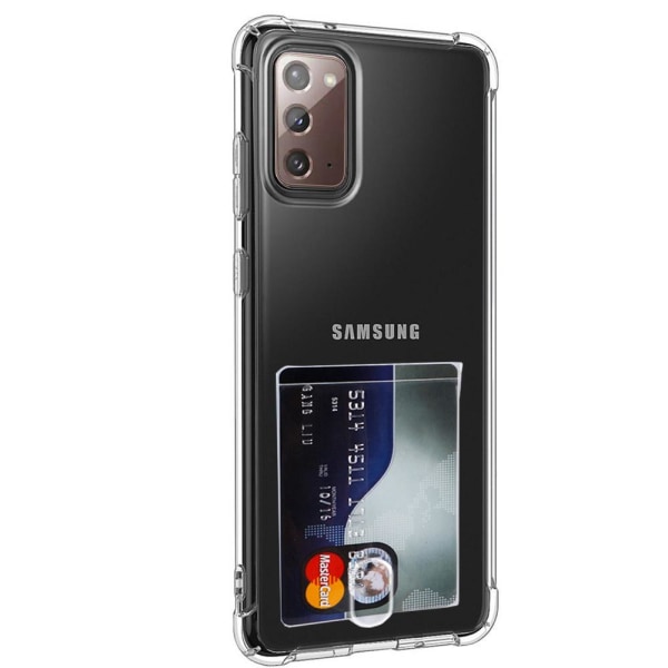 Samsung Galaxy Note 20 - Støtdempende silikondeksel med kortholder Transparent/Genomskinlig