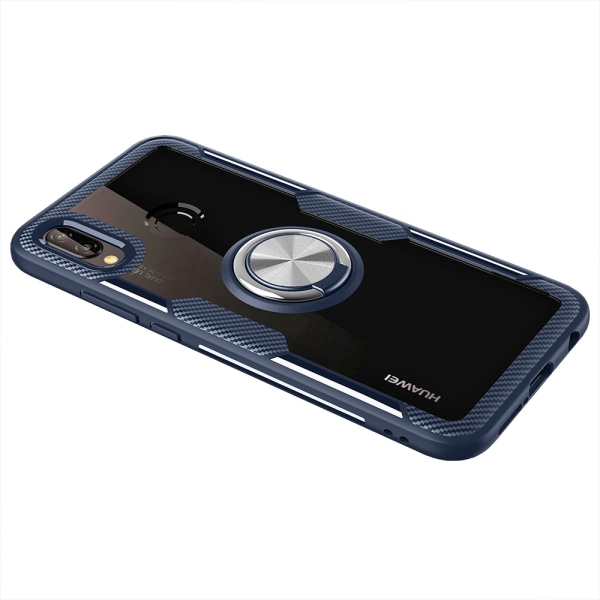 Huawei P20 Lite - Praktisk Leman-cover med ringholder Marinblå/Silver