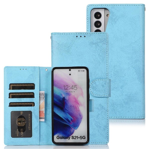 Praktiskt Plånboksfodral (Leman) - Samsung Galaxy S21 Ljusblå