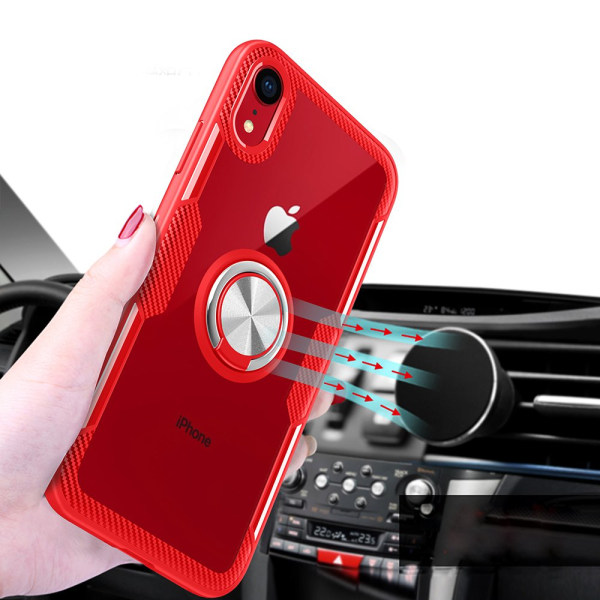 iPhone XS Max - Robust deksel med ringholder Röd/Silver