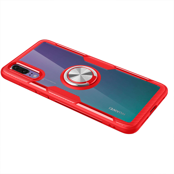Huawei P20 - Skyddande Skal med Ringh�llare (LEMAN) Röd/Silver