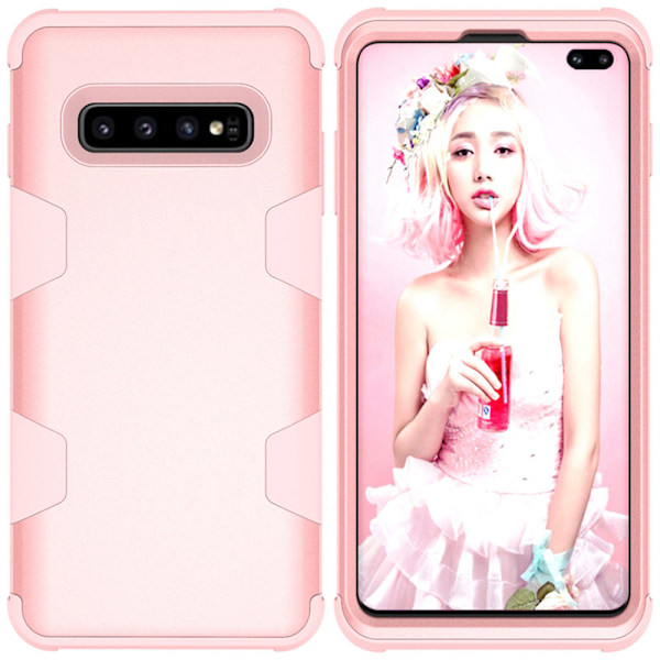 Samsung S10 Plus - Praktiskt och Skyddande Skal "Rugged Robot" Roséguld