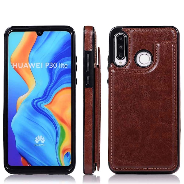 Huawei P30 Lite - Praktiskt Robust Skal med Kortfack (NKOBEE) Svart