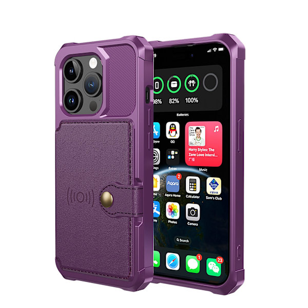 Elegant plånboksfodral i lyxigt PU-läder för iPhone 15 Pro Max Purple