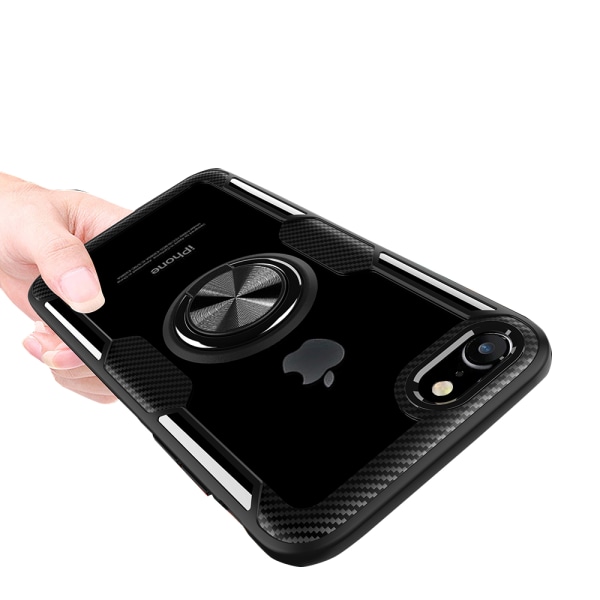 iPhone 6/6S Plus - Älykäs käytännöllinen kotelo sormustelineellä Röd/Silver